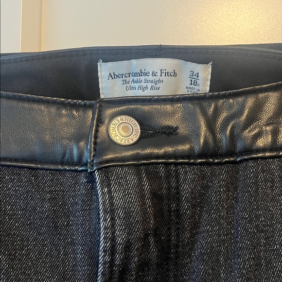 Abercrombie and Fitch black denim and leather jeans.  - Picture 3 of 5